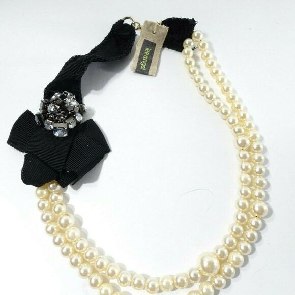 Lee Angel Neiman Marcus Double Pearl Grosgrain Ribbon Gemstone NEcklace NWT 235 - Picture 2 of 5